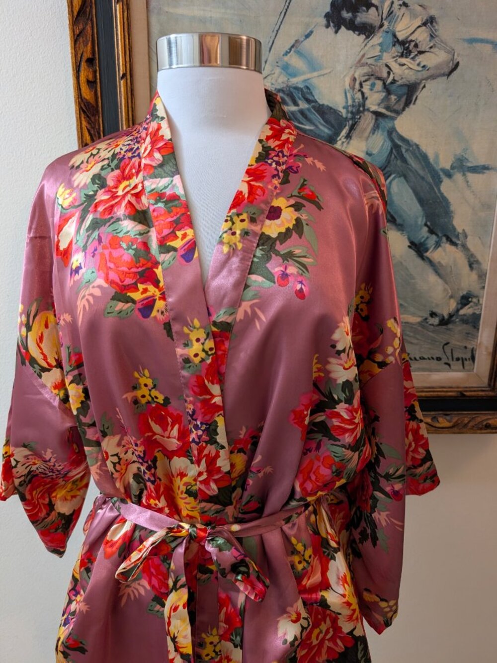 Pink Rose Print Robe - One Size Fits Most - Picture 2 of 5